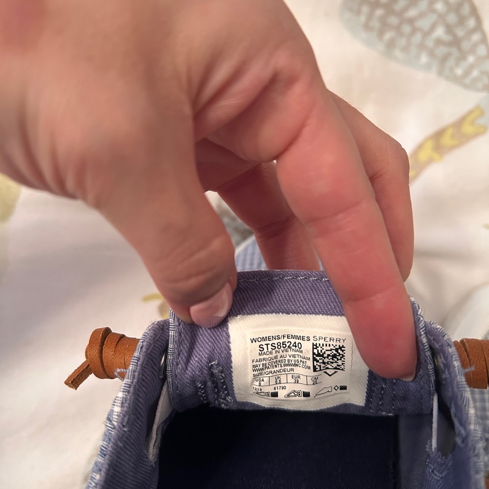 Sperry Light Blue Gingham Top-Sider Sneaker with Brown Laces - Picture 4 of 10